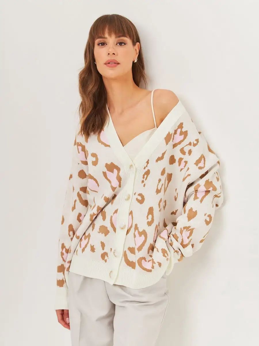 Damen stylischer Strickcardigan mit buntem Muster und lockerem Schnitt Heidi-Mode