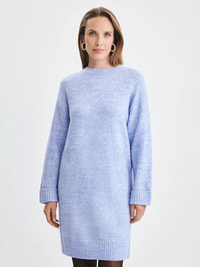 Damen Strickkleid mit überschnittenen Schultern und geripptem Saum Heidi-Mode