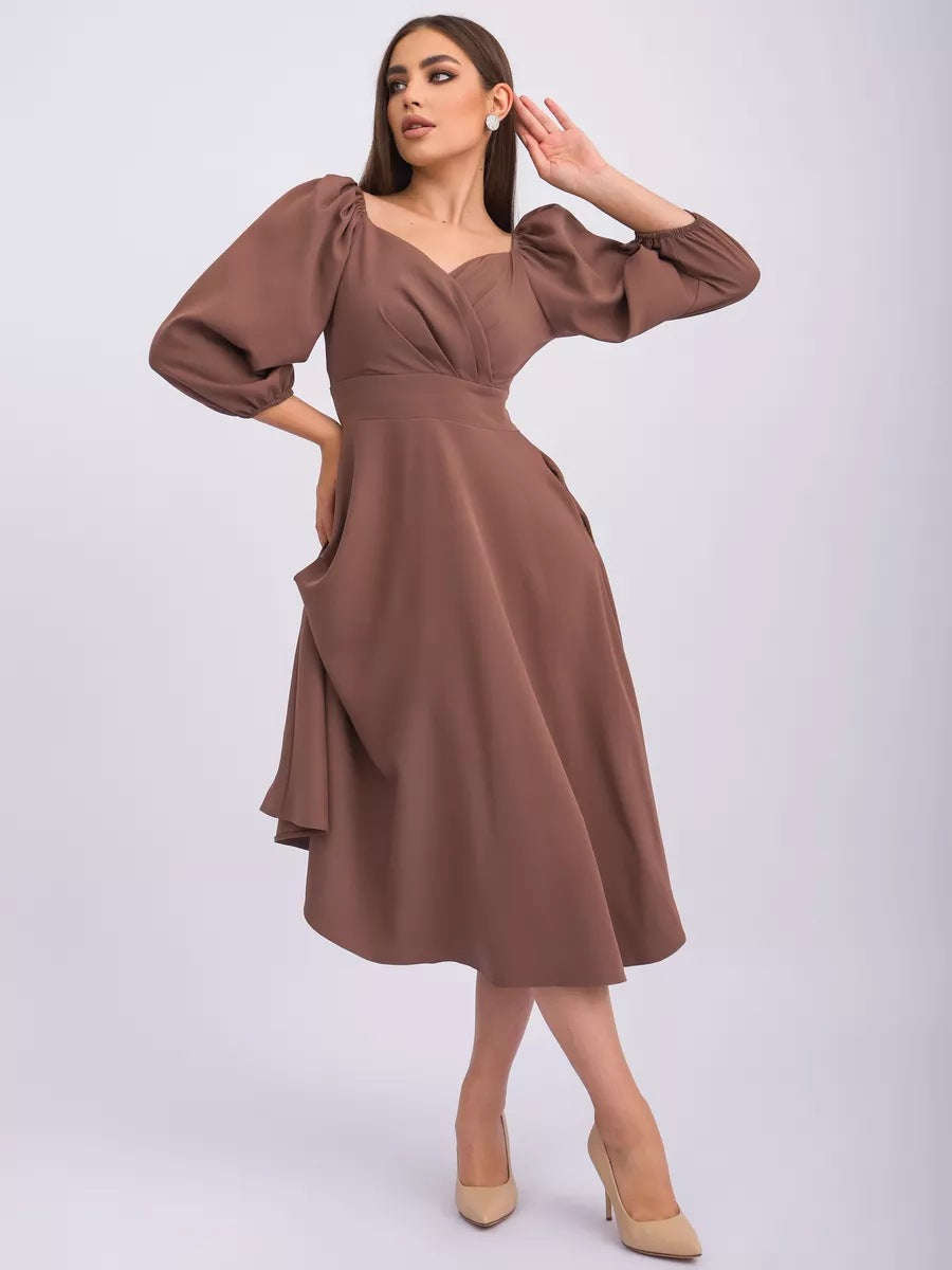 Damen Wickelkleid mit volumetrischen Ärmeln und elegantem V-Ausschnitt Heidi-Mode