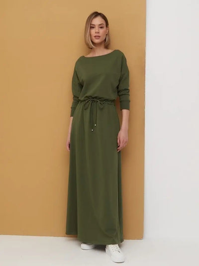 Damen Maxikleid mit lässigem Schnitt und Taillenzug Heidi-Mode