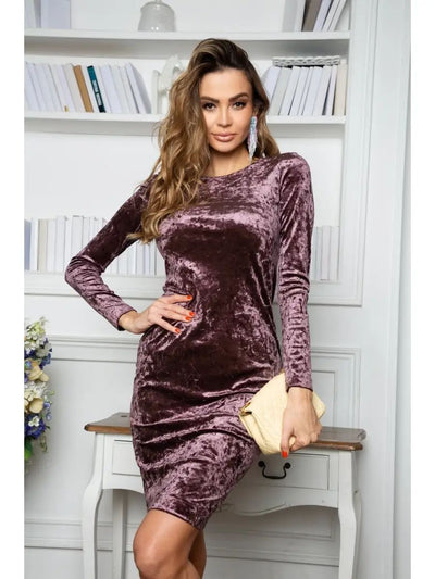 Damen Samt-Midikleid mit eleganter Silhouette und langen Ärmeln Heidi-Mode