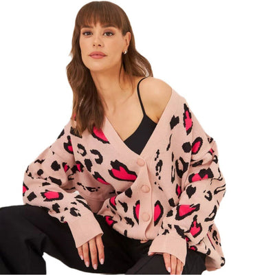 Damen stylischer Strickcardigan mit buntem Muster und lockerem Schnitt Heidi-Mode