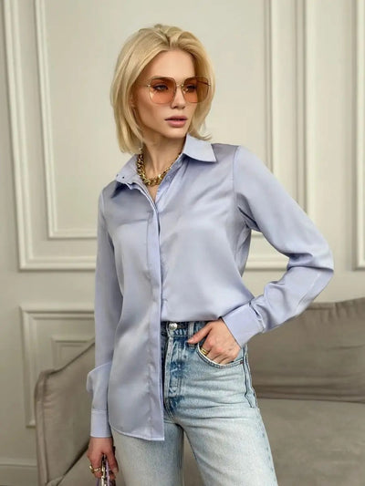 Damen elegante Bluse mit seidigem Finish und klassischen Details Heidi-Mode