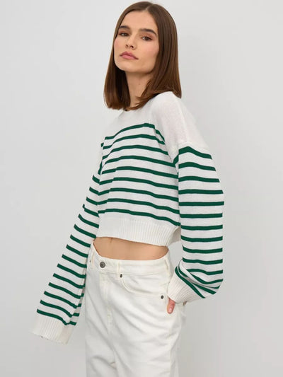 Damen Grobstrickpullover mit modernem Streifenmuster und weitem Schnitt Heidi-Mode