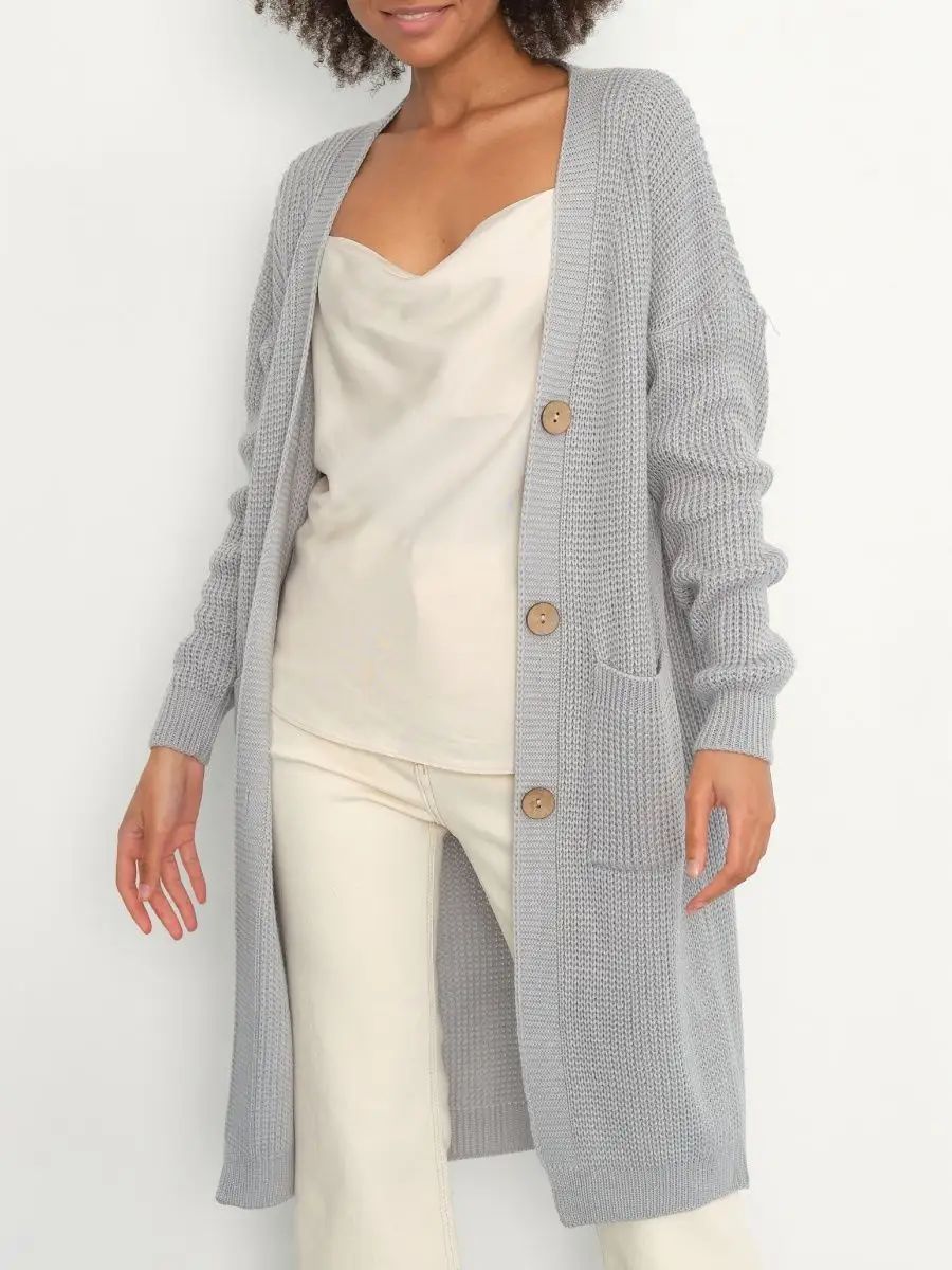 Damen lässiger Strickcardigan mit Knopfverschluss und Taschen Heidi-Mode