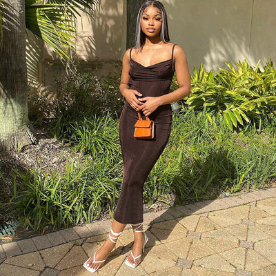 Damen Edles Maxikleid mit gerafftem Oberteil und verführerischem V-Ausschnitt Heidi-Mode