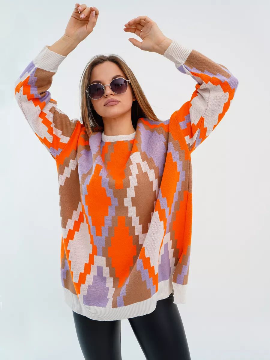 Damen Oversized Strickpullover mit grafischem Jacquard-Muster und lässigem Schnitt Heidi-Mode