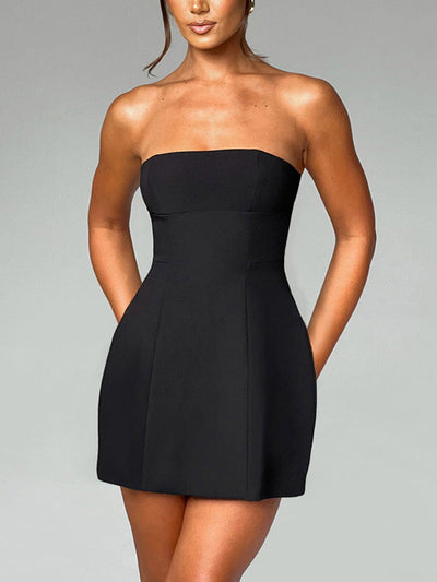 Damen figurbetontes Minikleid mit schulterfreiem Design und eleganter Silhouette Heidi-Mode