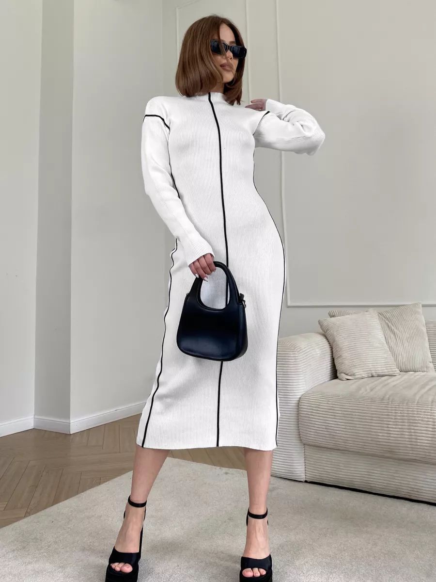 Damen elegantes Strickkleid mit sportlichem Reißverschluss und schmeichelndem Schnitt Heidi-Mode