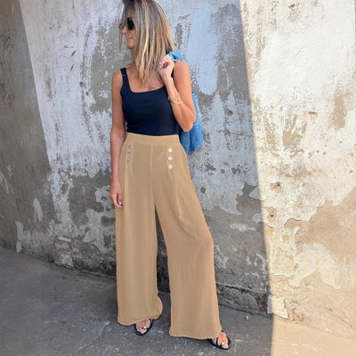 Damen High-Waist Palazzo-Hosen mit modischen Knopfdetails Heidi-Mode