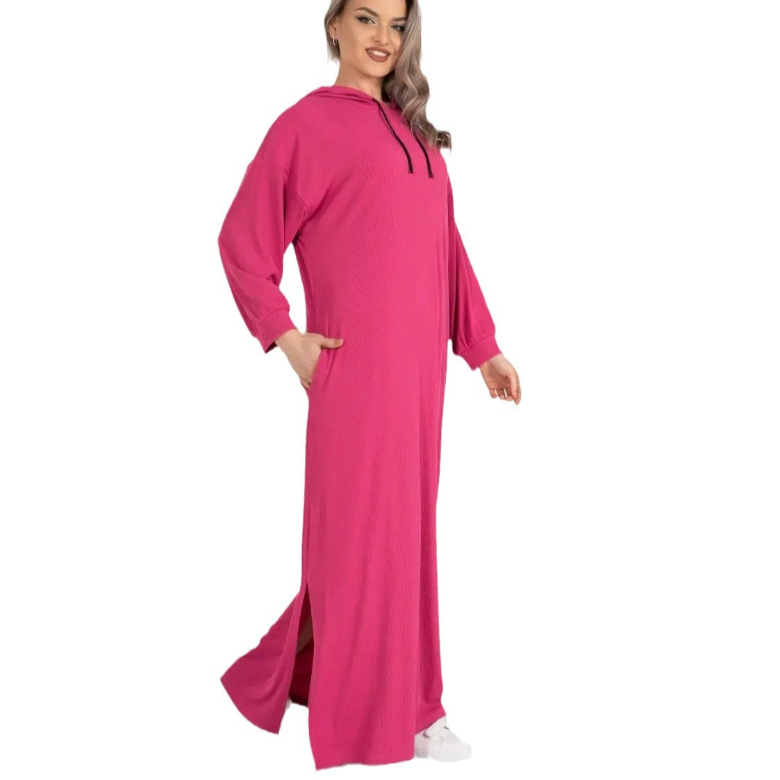 Damen Maxikleid mit Kapuze und seitlichen Schlitzen Heidi-Mode
