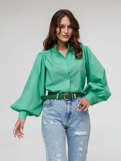 Damen Bluse mit Puffärmeln und hohem Kragen Heidi-Mode