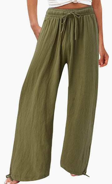 Damen Weite Leinenhose mit elastischem Bund und praktischen Seitentaschen Heidi-Mode