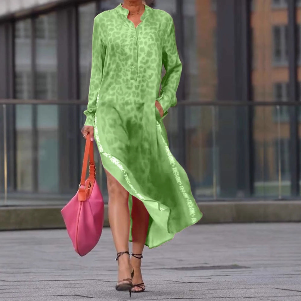 Damen Hemdblusenkleid aus leichtem Chiffon mit trendy Leopardenmuster Heidi-Mode