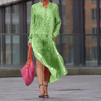 Damen Hemdblusenkleid aus leichtem Chiffon mit trendy Leopardenmuster Heidi-Mode