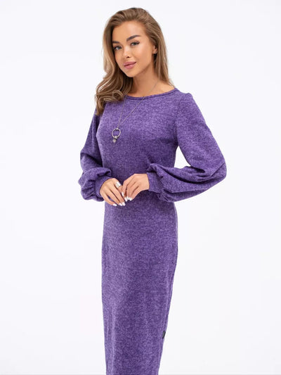 Damen Midi-Strickkleid mit auffälligen Puffärmeln und elegantem Schnitt Heidi-Mode