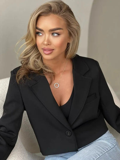 Damen Cropped Blazer mit elegantem Revers und minimalistischer Knopfleiste Heidi-Mode