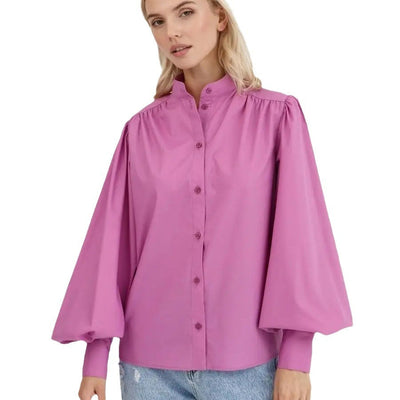 Damen Bluse mit Puffärmeln und hohem Kragen Heidi-Mode