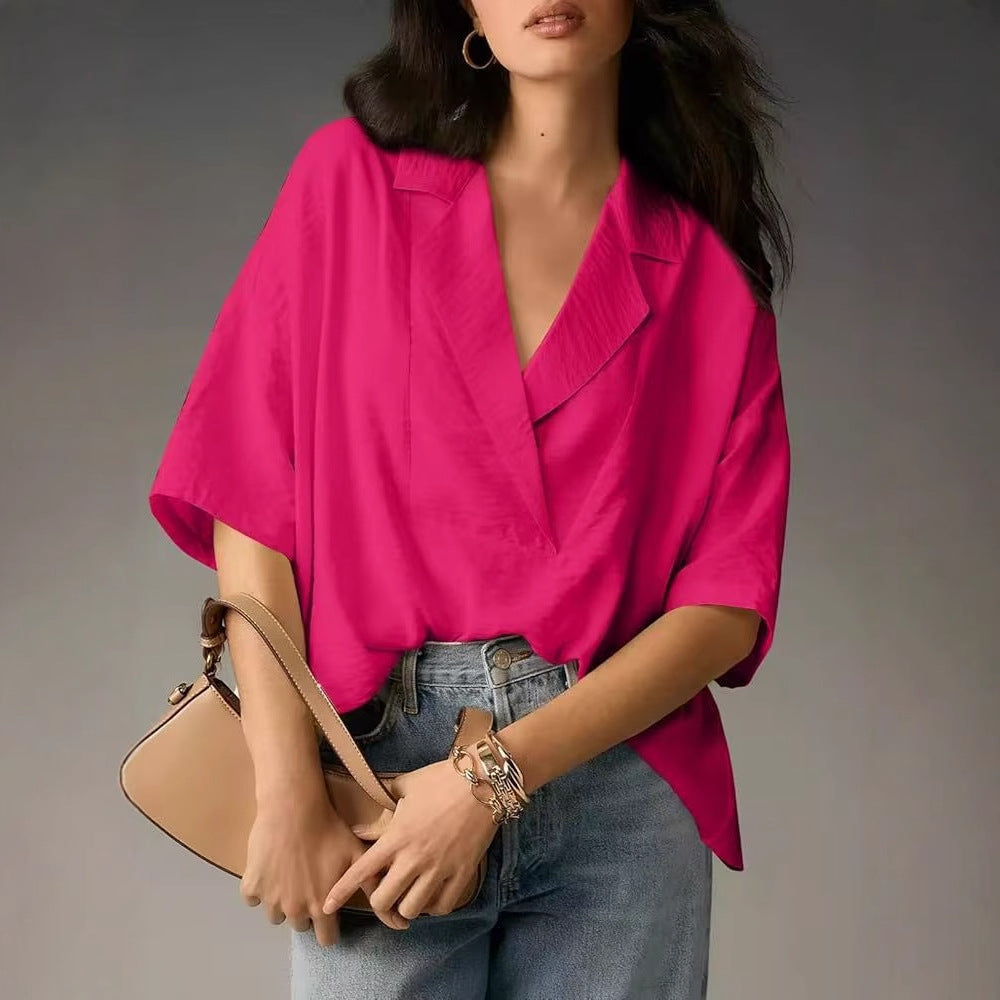 Damen oversized Bluse mit modernem Reversschnitt und atmungsaktivem Stoff Heidi-Mode