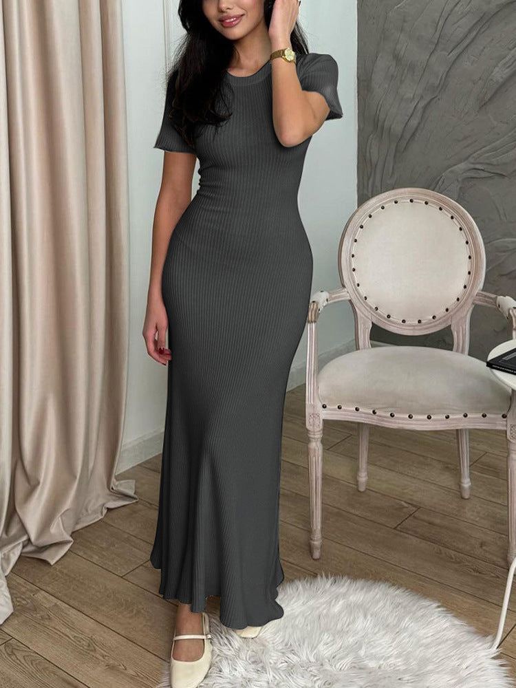 Damen Maxikleid mit tiefem V-Ausschnitt und zierlicher Rippstruktur Heidi-Mode