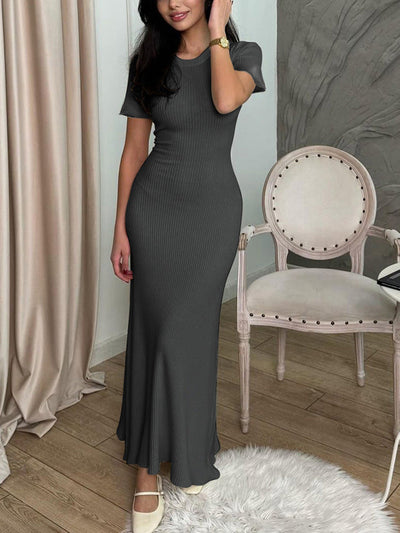 Damen Maxikleid mit tiefem V-Ausschnitt und zierlicher Rippstruktur Heidi-Mode