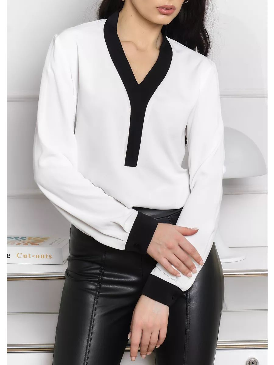 Damen elegantes Blusenoberteil mit modernen Kontrastdetails Heidi-Mode