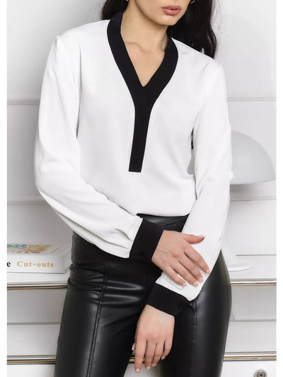 Damen elegantes Blusenoberteil mit modernen Kontrastdetails Heidi-Mode