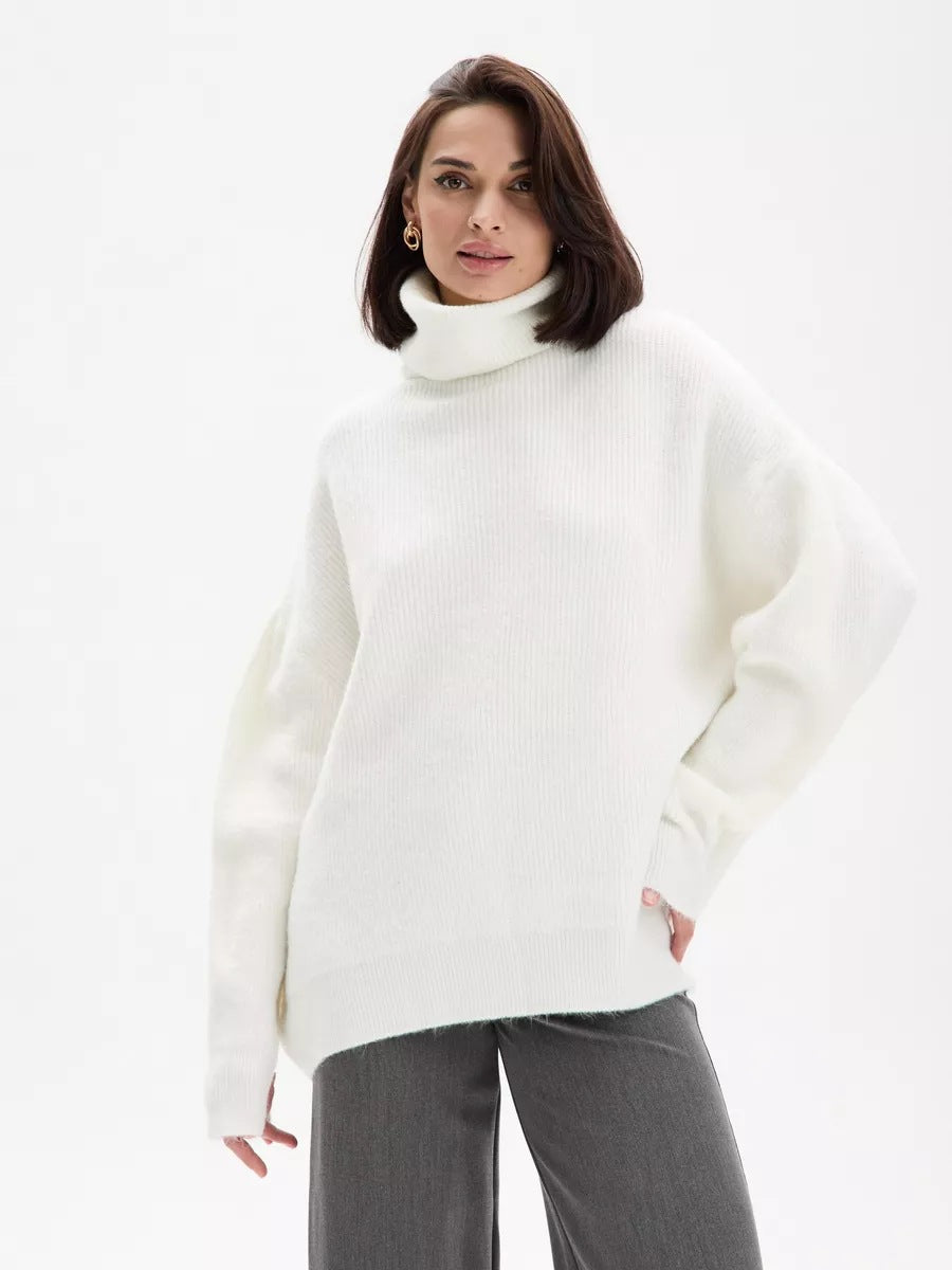 Damen kuscheliger Oversized Pullover mit hohem Kragen und konischem Schnitt Heidi-Mode