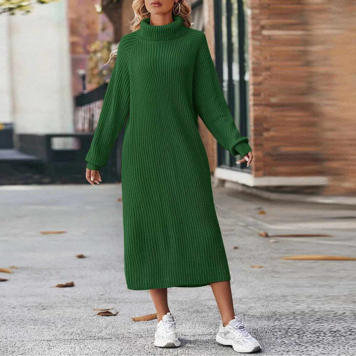 Damen Strickkleid mit hohem Kragen und weitem Schnitt Heidi-Mode