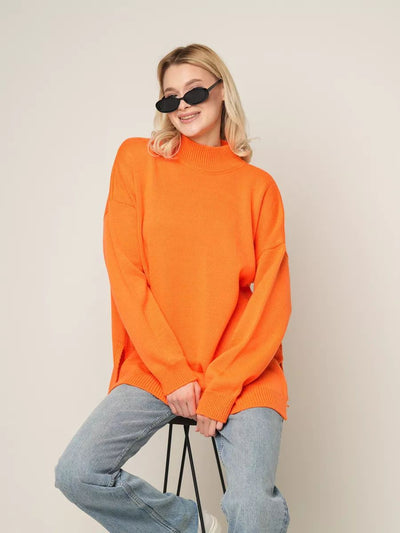 Damen Oversized Rollkragenpullover aus hochwertiger Baumwolle Heidi-Mode