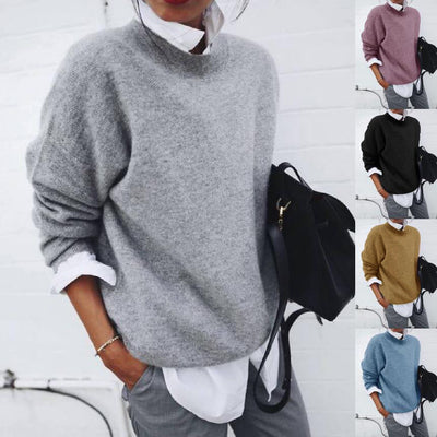Damen lässiger Pullover mit Rundhalsausschnitt und breiten Bündchen Heidi-Mode