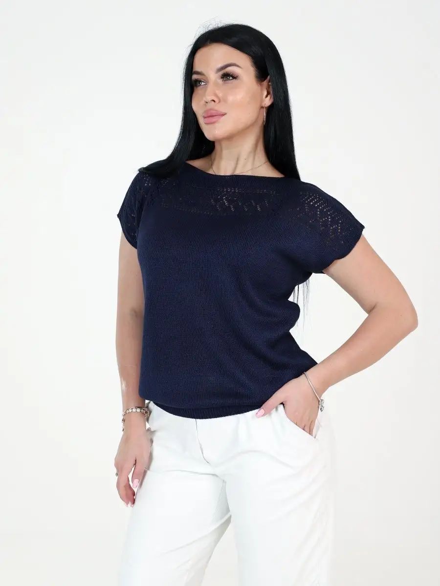 Damen luftiges Strickoberteil mit feiner Lochmusterstruktur und lässigem Schnitt Heidi-Mode