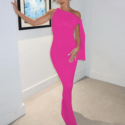 Damen figurbetontes Maxikleid mit schulterfreiem Design und elegantem Schlitz Heidi-Mode