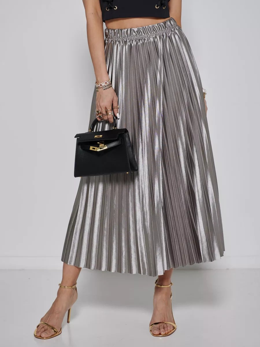 Damen Kombination aus schulterfreiem Oberteil und plissiertem Maxirock Heidi-Mode