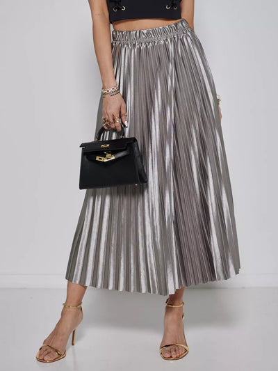 Damen Kombination aus schulterfreiem Oberteil und plissiertem Maxirock Heidi-Mode