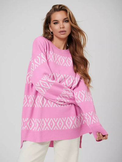 Damen lässiger Strickpullover mit geometrischem Muster Heidi-Mode