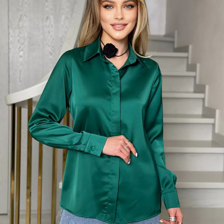 Damen elegante Bluse mit seidigem Finish und klassischen Details Heidi-Mode