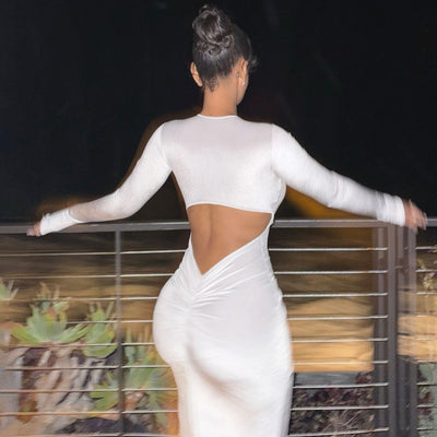 Damen Glamouröses Figurbetontes Kleid mit außergewohnlichem Ausschnitt und Langen Ärmeln Heidi-Mode