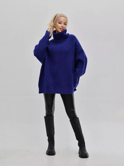 Damen kuscheliger Oversized Pullover mit hohem Kragen und konischem Schnitt Heidi-Mode