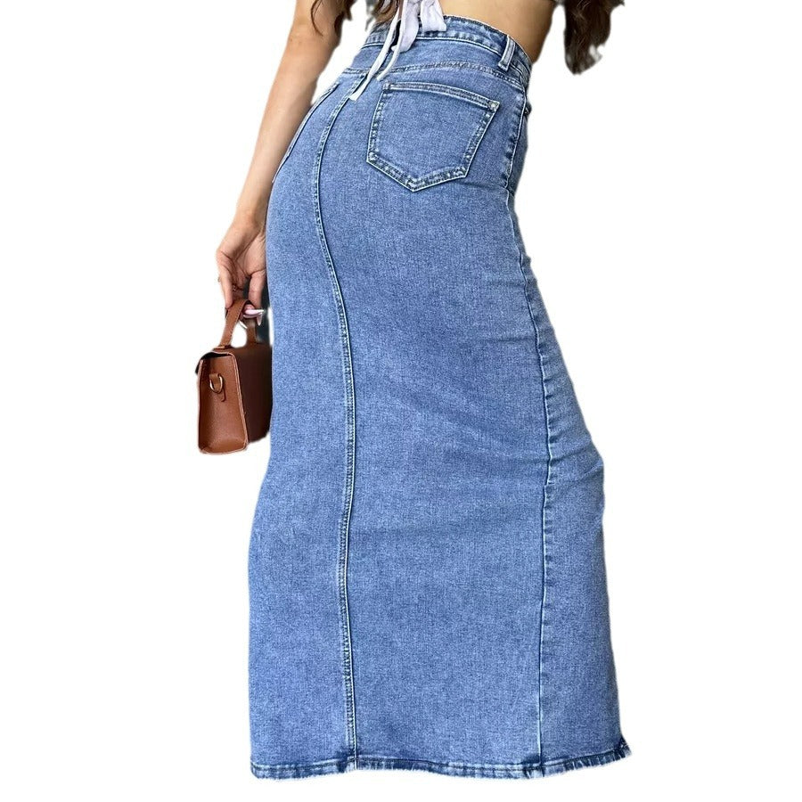 Damen Maxi-Denim-Rock mit hohem Schlitz und lässigem Schnitt Heidi-Mode