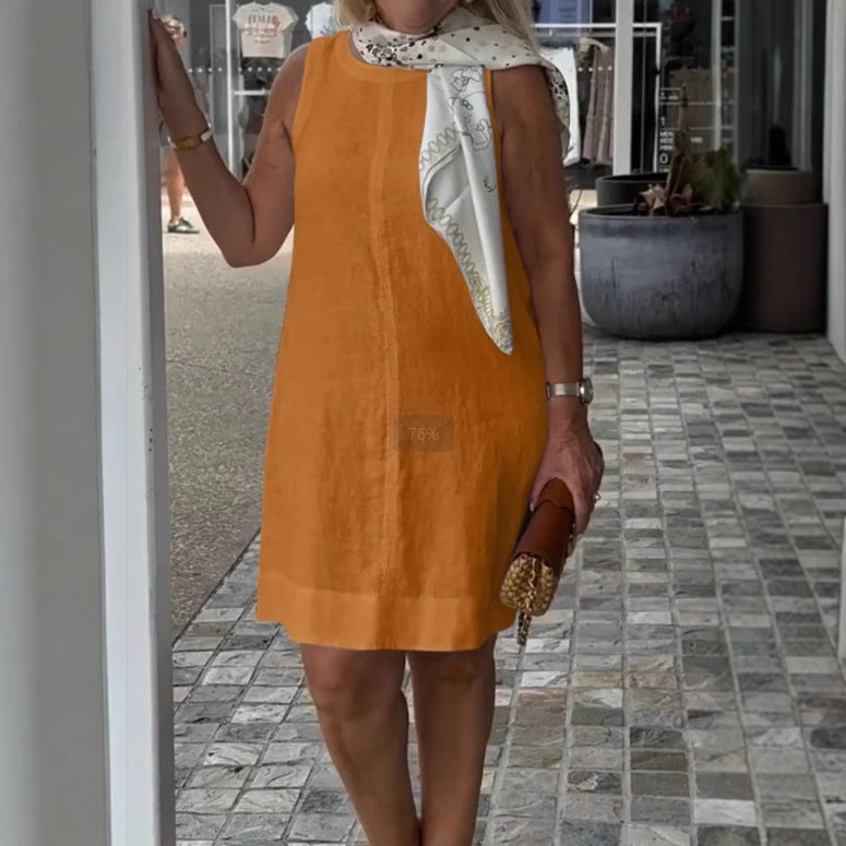 Damen Sommerkleid aus leichtem Leinenstoff mit modischem Halstuch Heidi-Mode