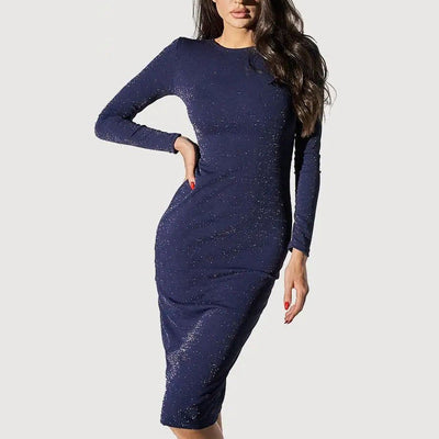 Damen glamouröses Strickkleid mit langem Arm und figurbetontem Schnitt Heidi-Mode