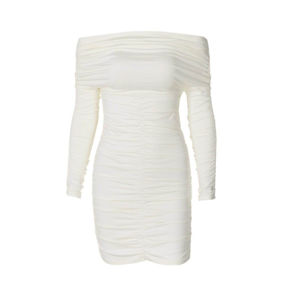 Damen figurbetontes Kleid mit asymmetrischem Ausschnitt und Raffungen Heidi-Mode