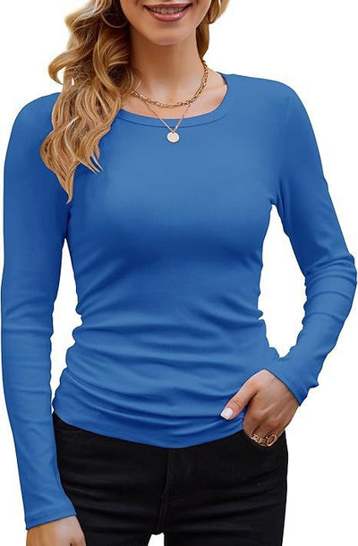 Damen Langarmshirt mit feinem Rippstrick und figurbetontem Schnitt Heidi-Mode