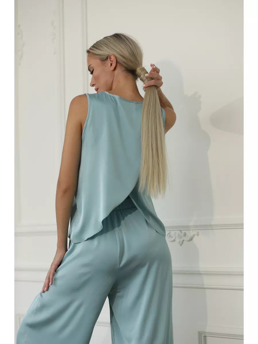 Damen eleganter Satin-Schlafanzug mit großzügigem Schnitt und feiner Textur Heidi-Mode