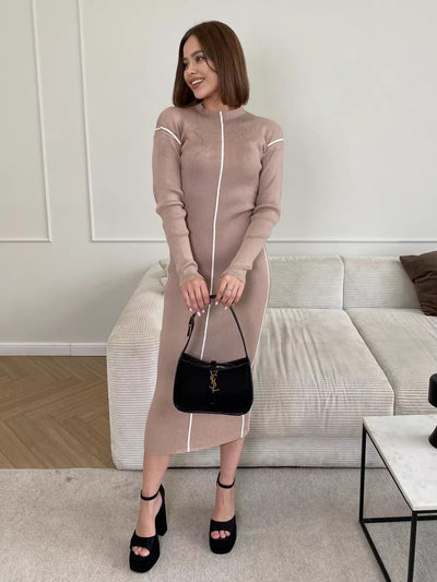 Damen elegantes Strickkleid mit sportlichem Reißverschluss und schmeichelndem Schnitt Heidi-Mode