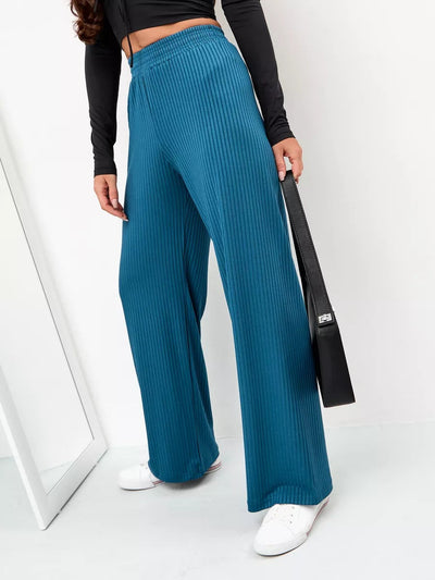 Damen weite, gestreifte Baumwollhose mit elastischem Bund und lässigem Schnitt Heidi-Mode