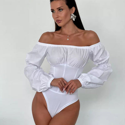 Damen Off-Shoulder Bodysuit mit voluminösen Ärmeln und figurbetontem Schnitt Heidi-Mode