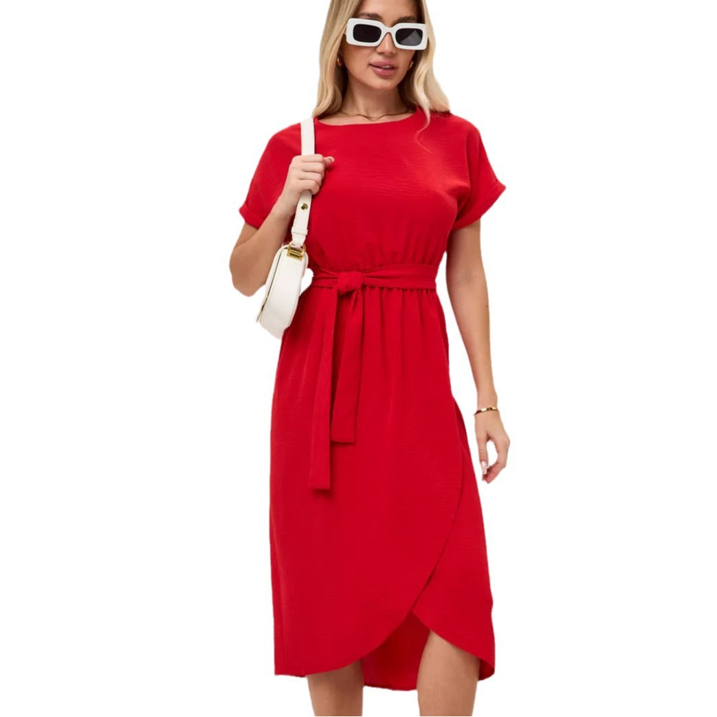 Damen Wickelkleid mit Taillengürtel und elegantem V-Ausschnitt Heidi-Mode