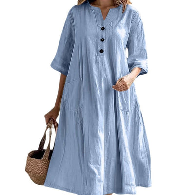 Damen Maxi-Kleid mit Knopfleiste und praktischen Eingrifftaschen Heidi-Mode